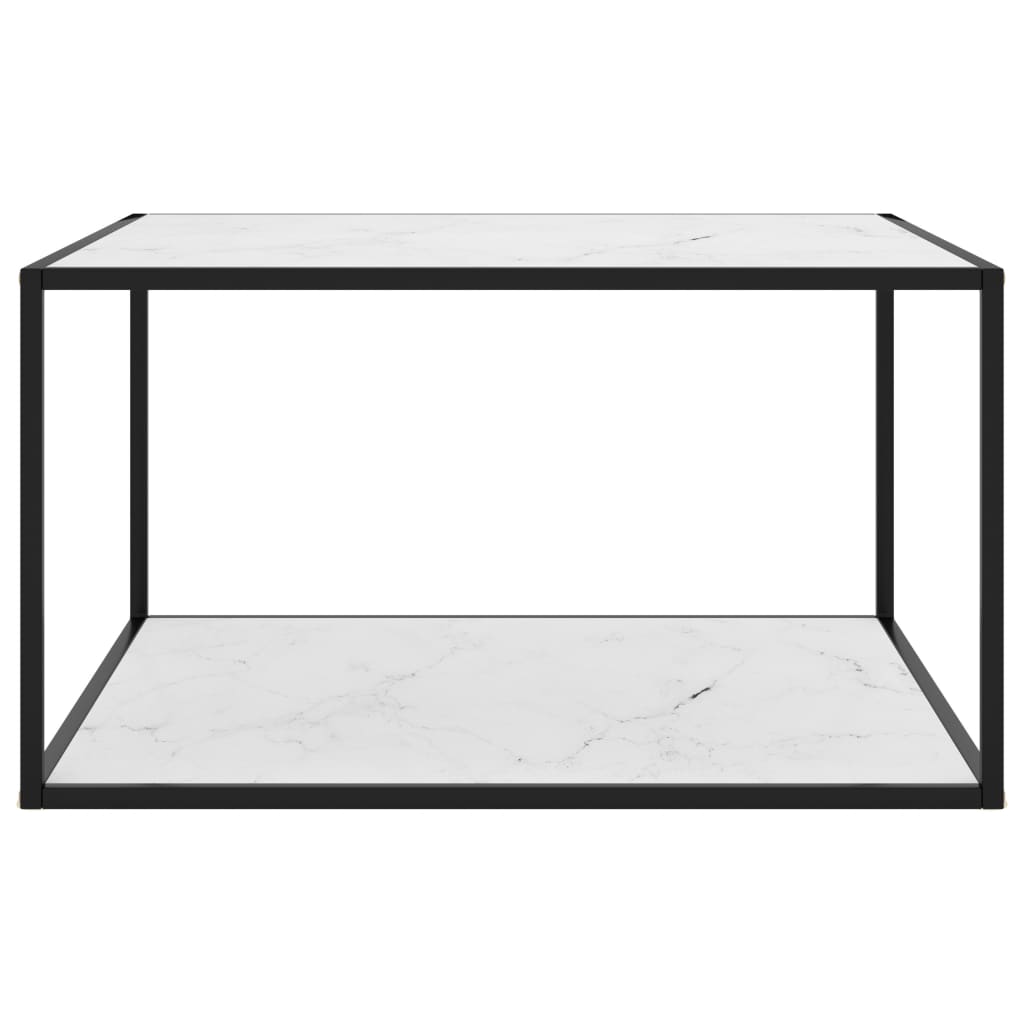 Кафе маса, черна, с бяло мраморно стъкло, 90x90x50 см