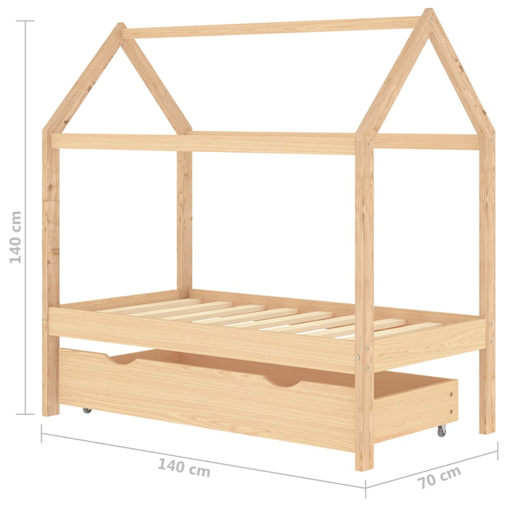 Рамка за детско легло с чекмедже, бор масив, 70x140 см