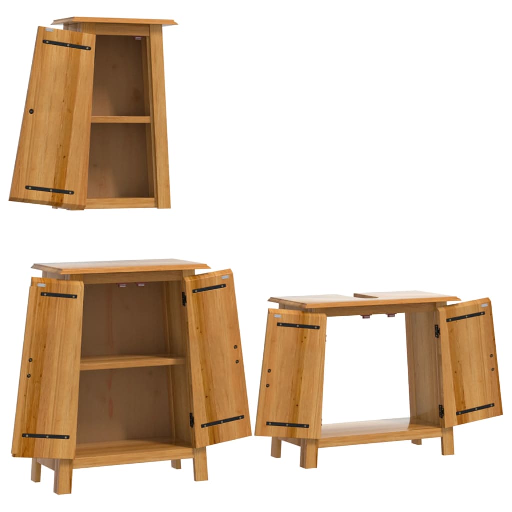 Комплект мебели за баня, 3 части, масивна борова дървесина