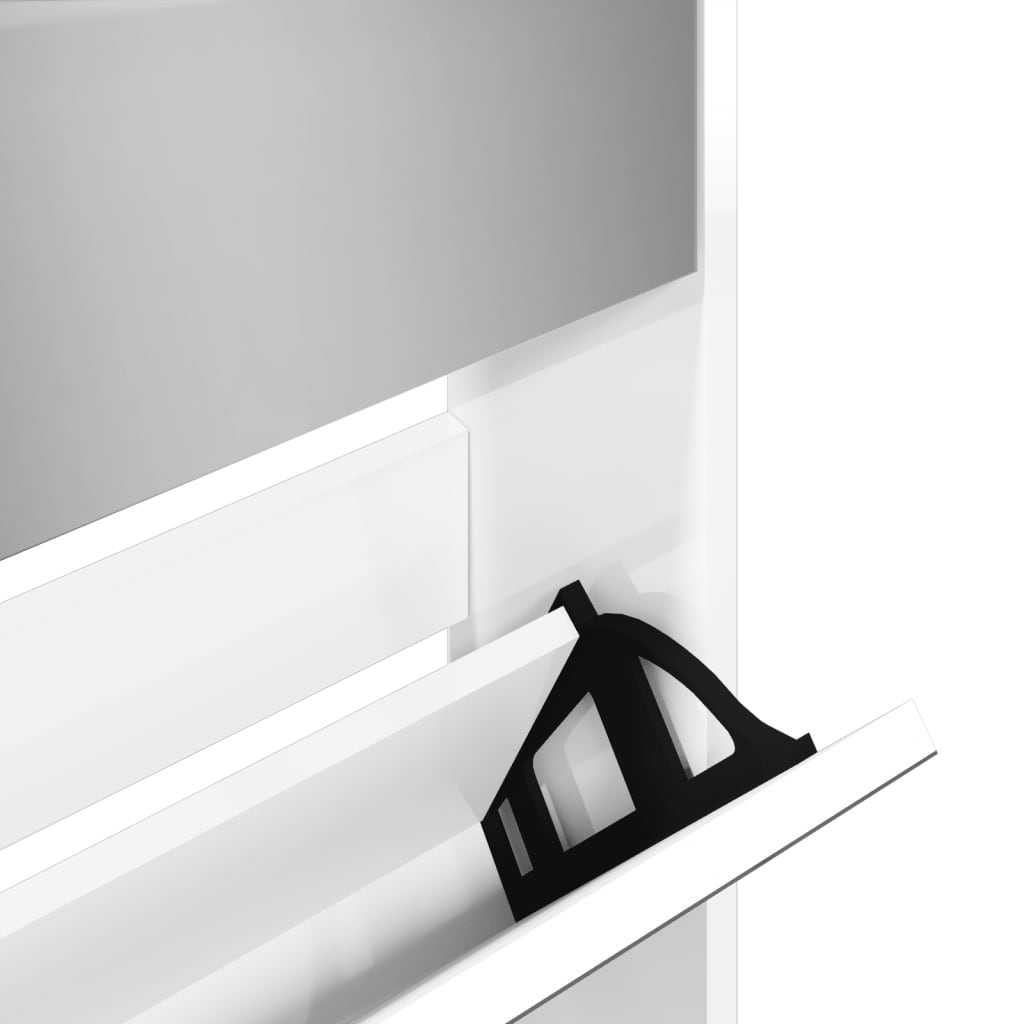 Шкаф за обувки с огледало, 5 нива, бял гланц, 63x17x169,5 см