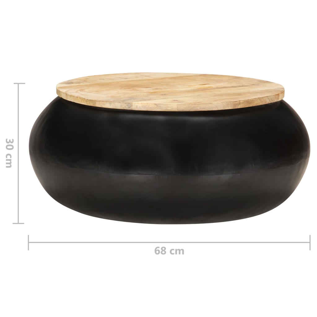 Маса за кафе, черна, 68x68x30 см, мангово дърво масив