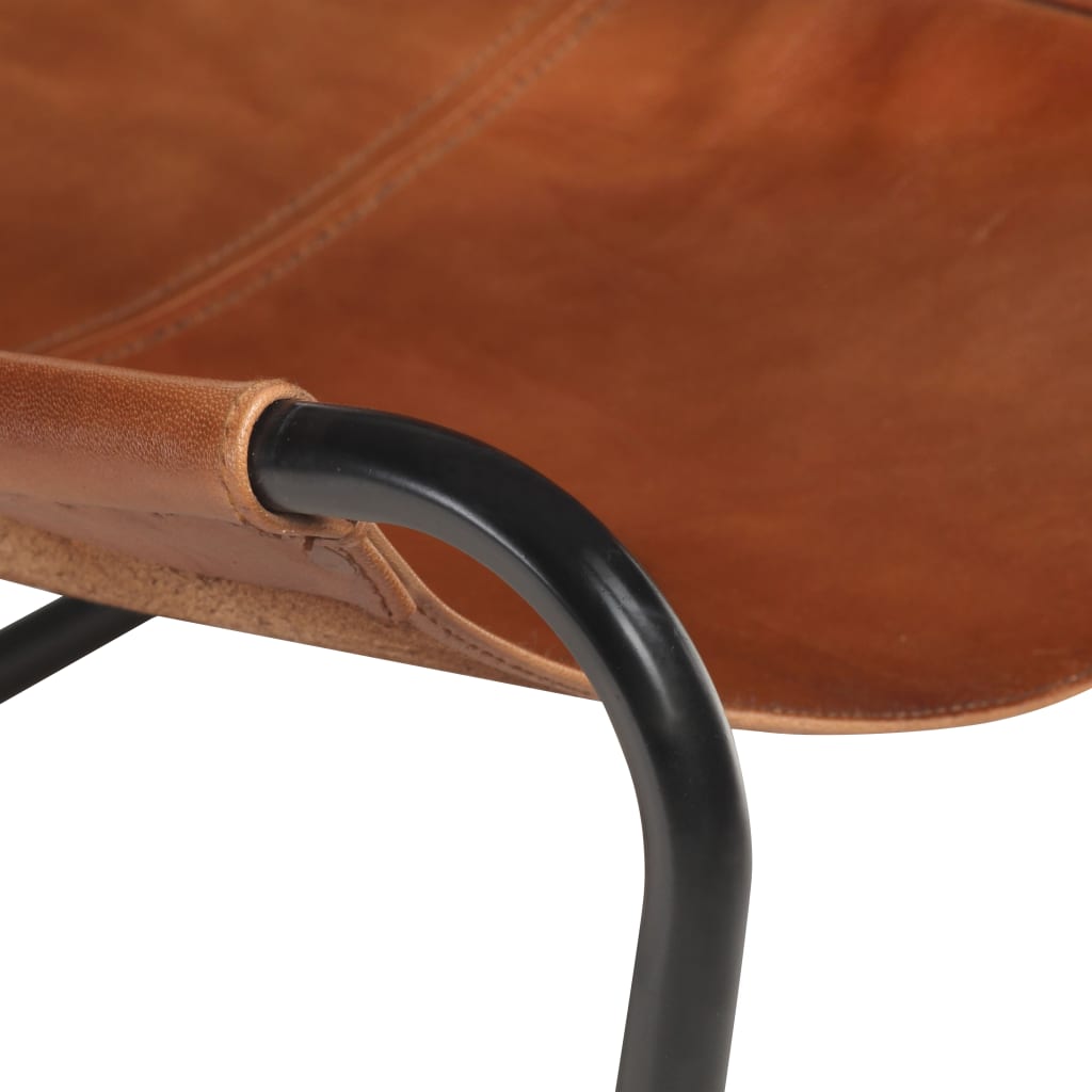 Релаксиращ стол, кафяв, естествена кожа