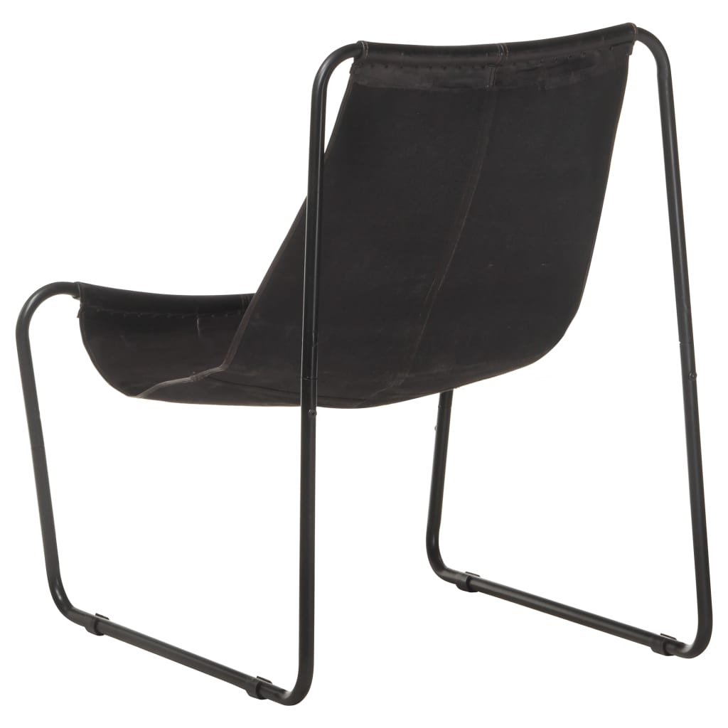 Релаксиращ стол, черен, естествена кожа