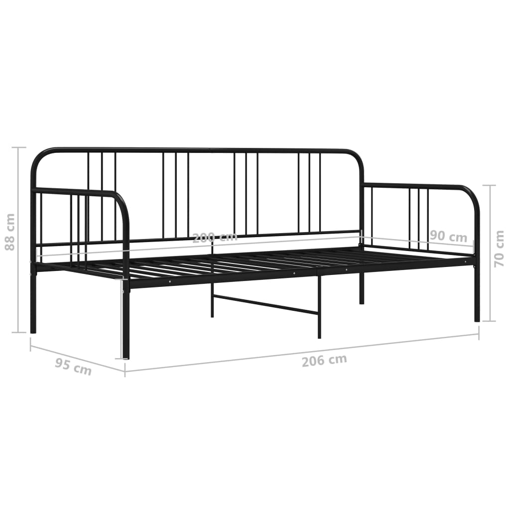 Рамка за разтегателен диван, черна, метал, 90x200 см