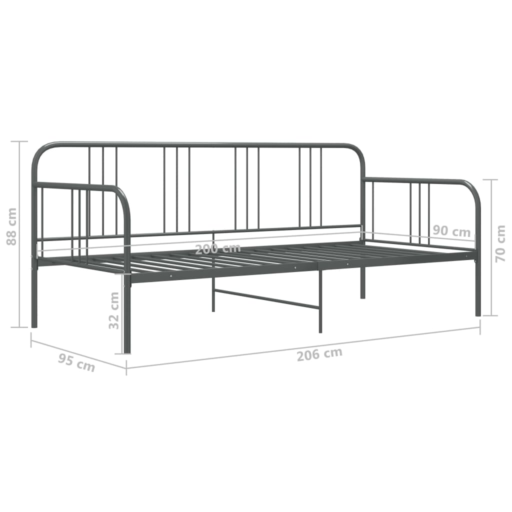 324751  Sofa Bed Frame Grey Metal 90x200 cm