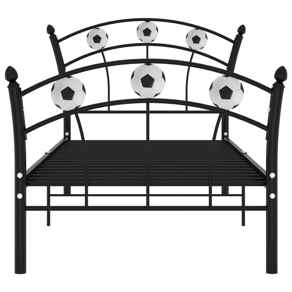 Рамка за легло с футболен дизайн, черна, метал, 90x200 см