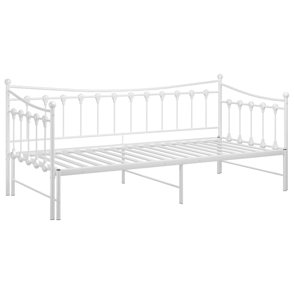 Рамка за легло, разтегателен диван, бяла, метал, 90x200 см