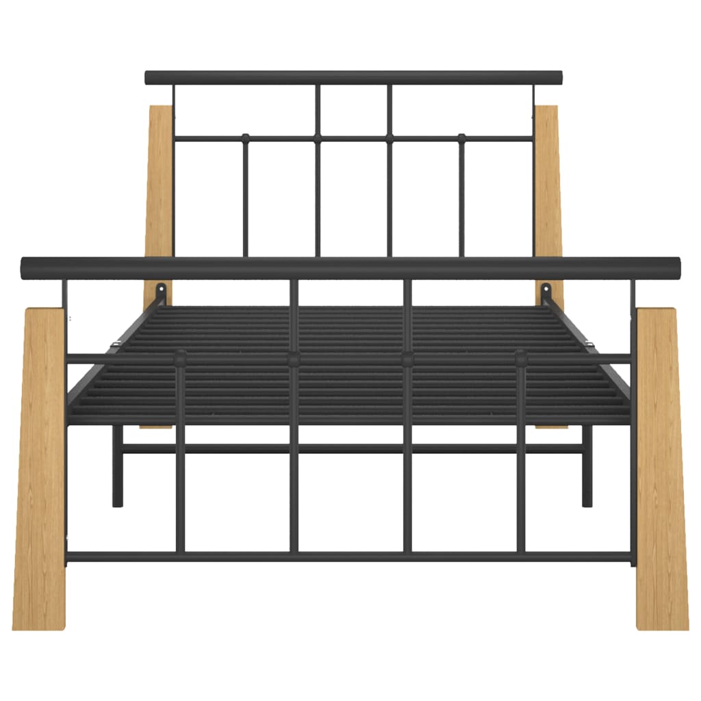 Рамка за легло, метал и дъбов масив, 90x200 см