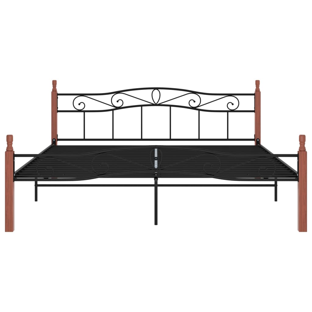 Рамка за легло, черна, метал и дъбов масив, 180x200 см