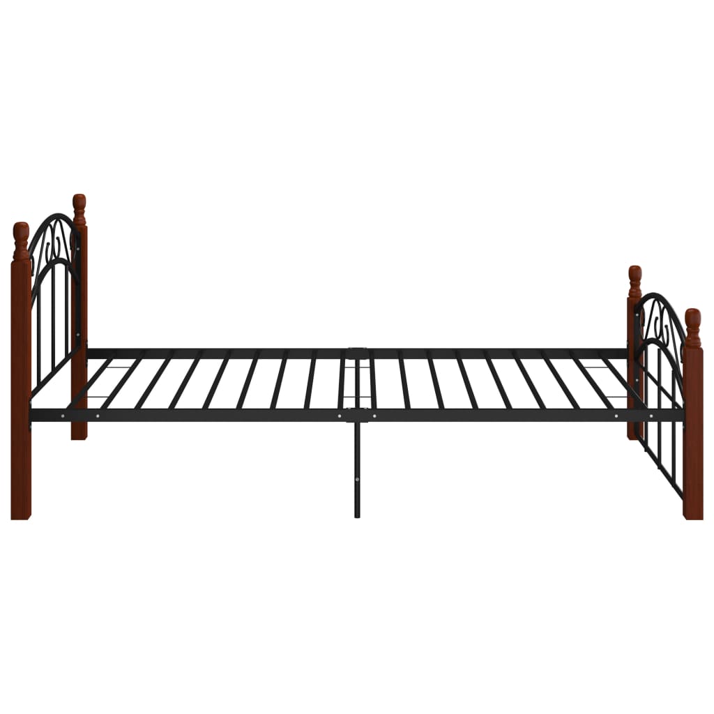Рамка за легло, черна, метал и дъбов масив, 100x200 см 