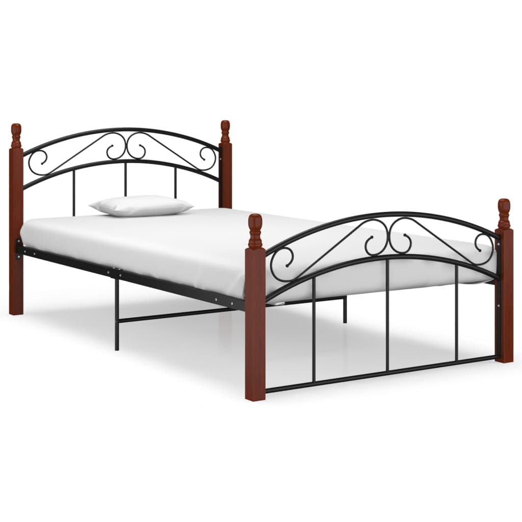 Рамка за легло, черна, метал и дъбов масив, 120x200 см 