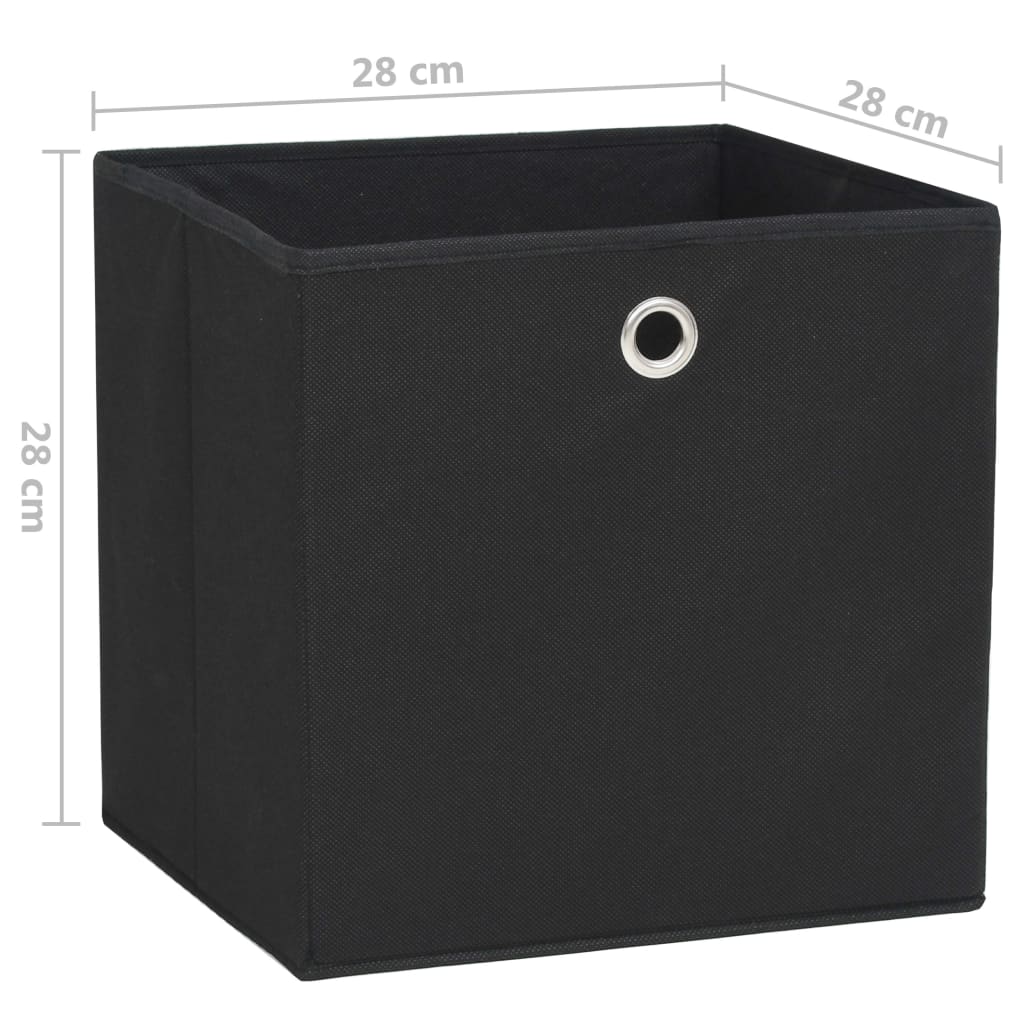 Кутии за съхранение, 4 бр, нетъкан текстил, 28x28x28 см, черни