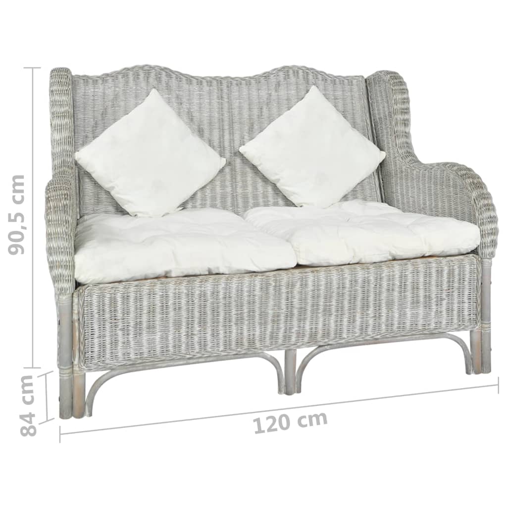2-местен диван, сив, естествен ратан и лен