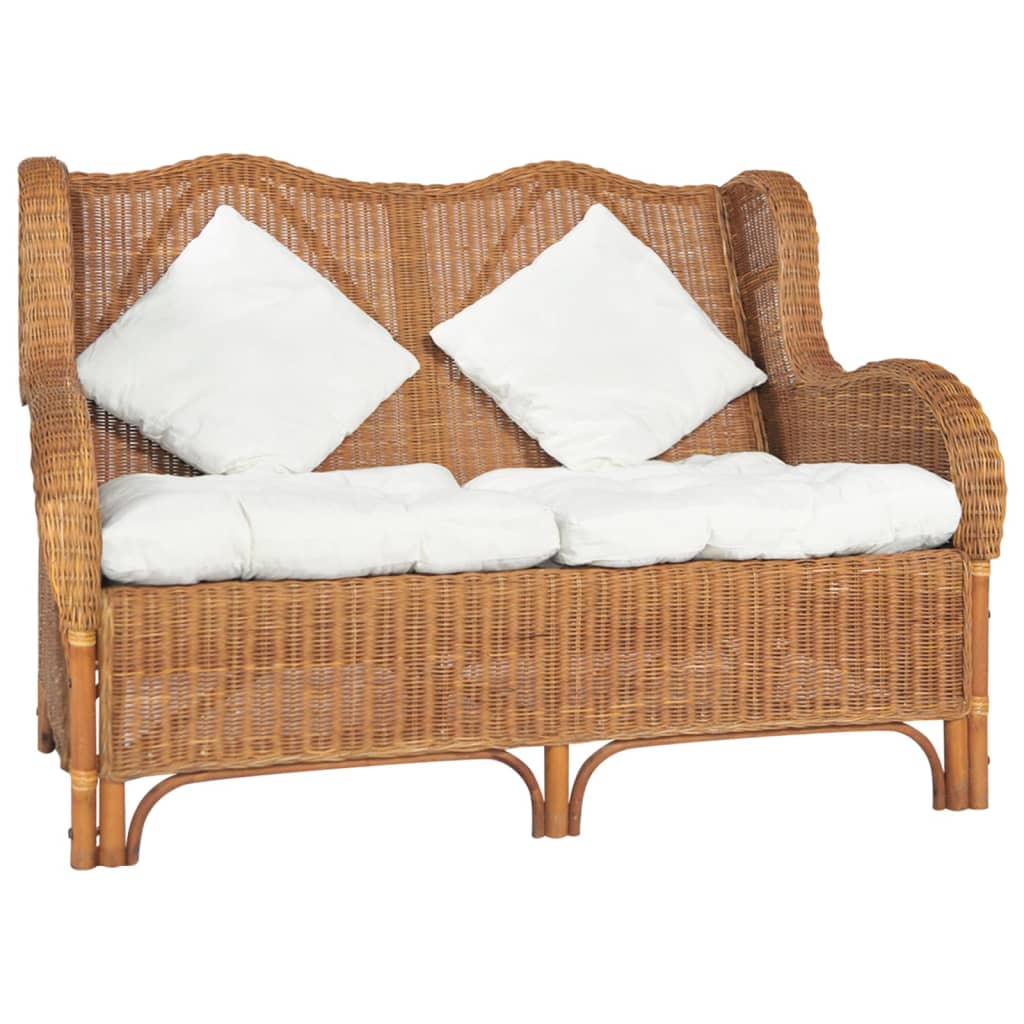 2-местен диван, светлокафяв, естествен ратан и лен