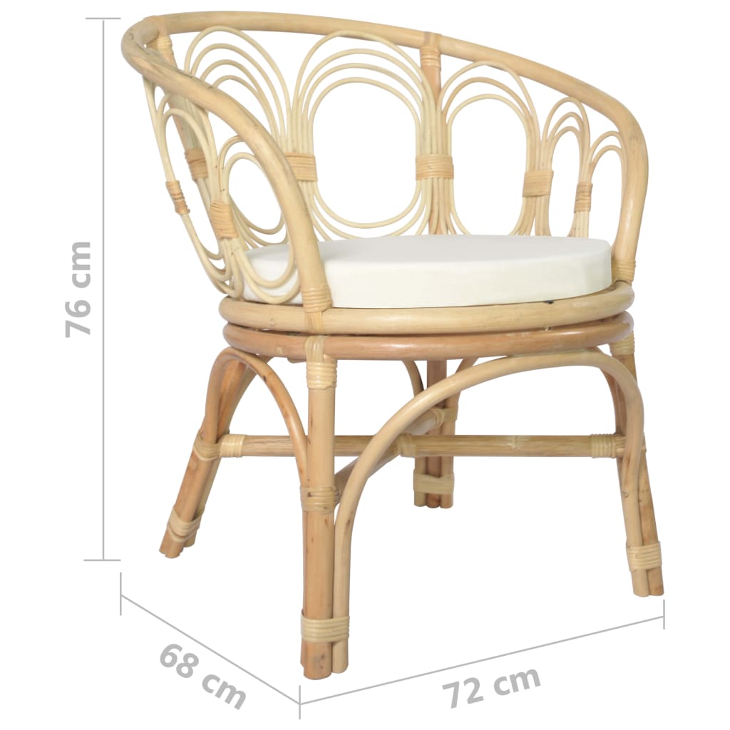 Трапезен стол с възглавница, естествен ратан и лен