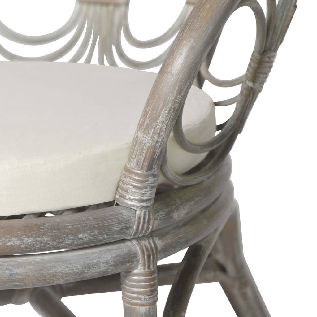 Трапезен стол с възглавница, сив, естествен ратан и лен