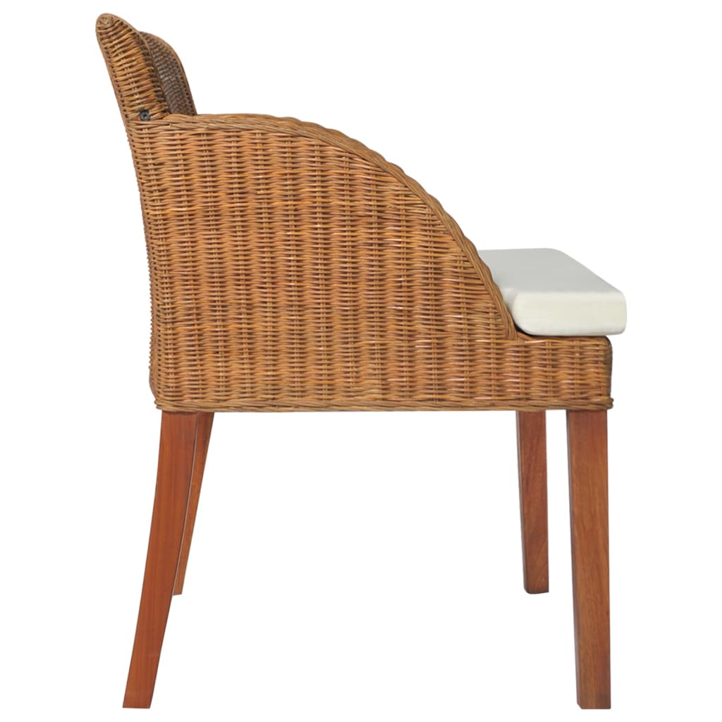 Трапезен стол с възглавница, светлокафяв, естествен ратан