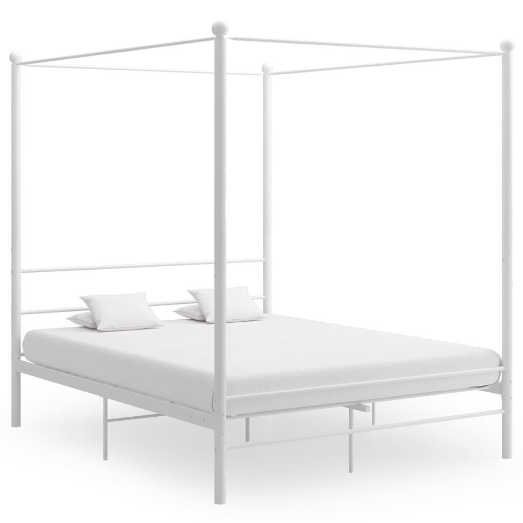Рамка за легло с балдахин, бяла, метал, 160x200 см 