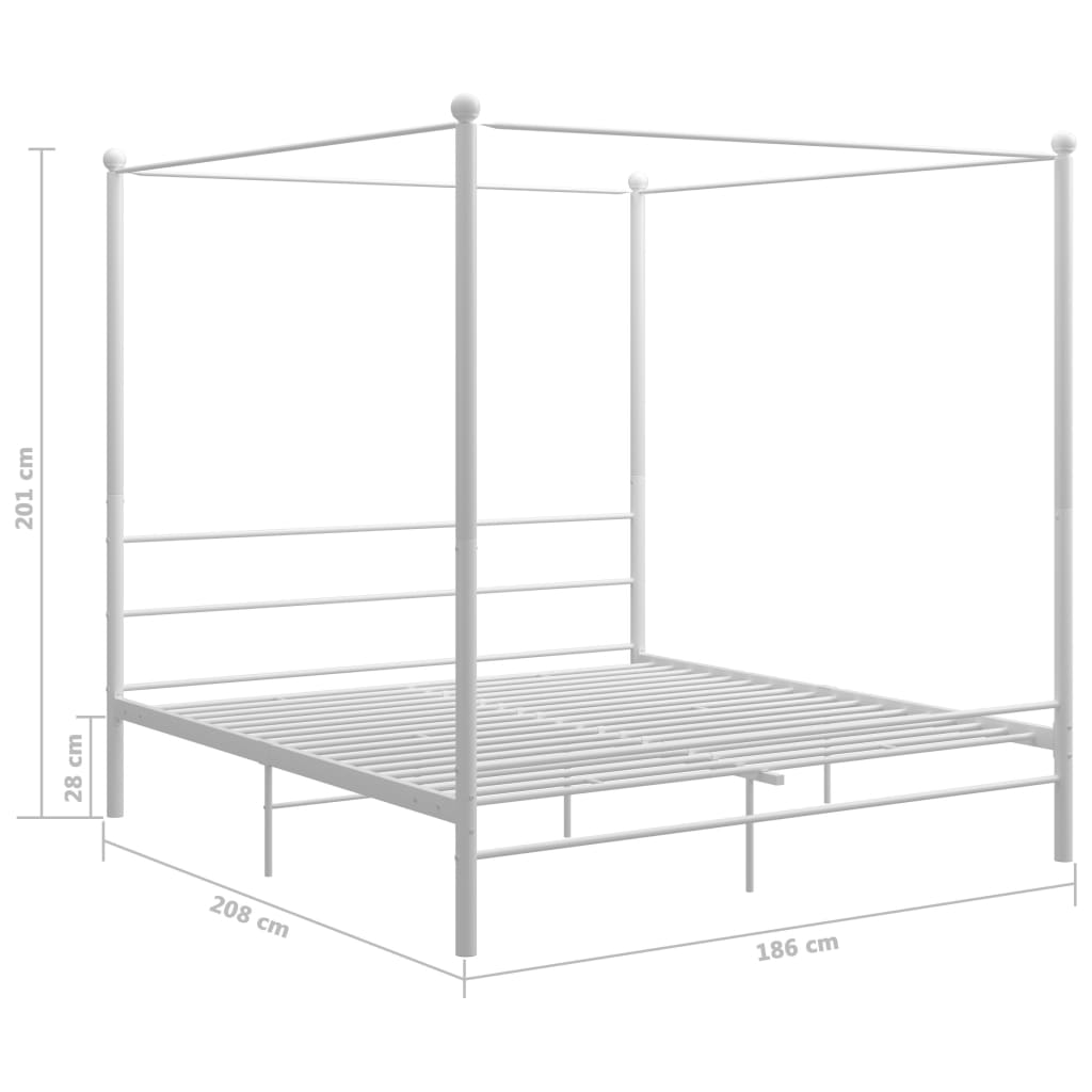 Рамка за легло с балдахин, бяла, метал, 180x200 cм 