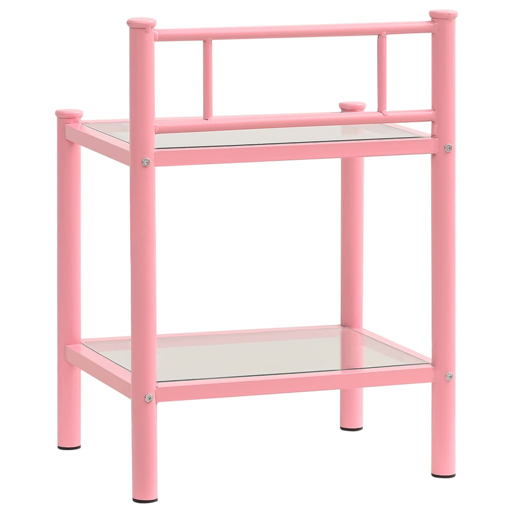 Нощно шкафче розово и прозрачно 45x34,5x60,5 см метал и стъкло