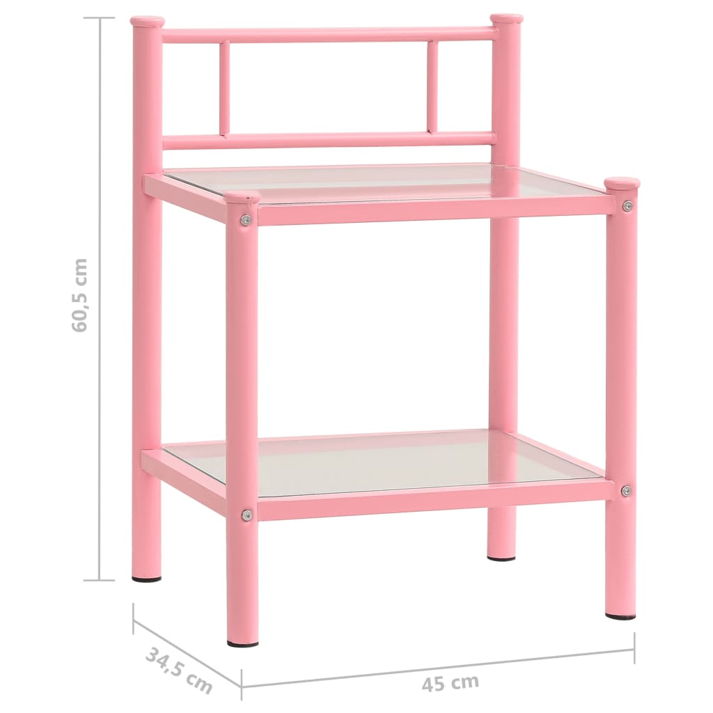 Нощно шкафче розово и прозрачно 45x34,5x60,5 см метал и стъкло