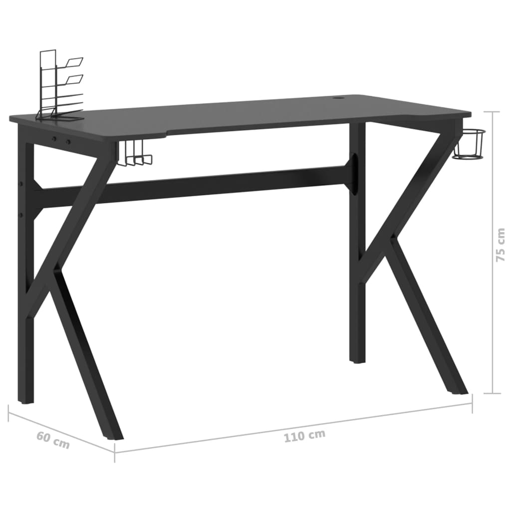 Гейминг бюро с К-образни крака, черно, 110x60x75 см