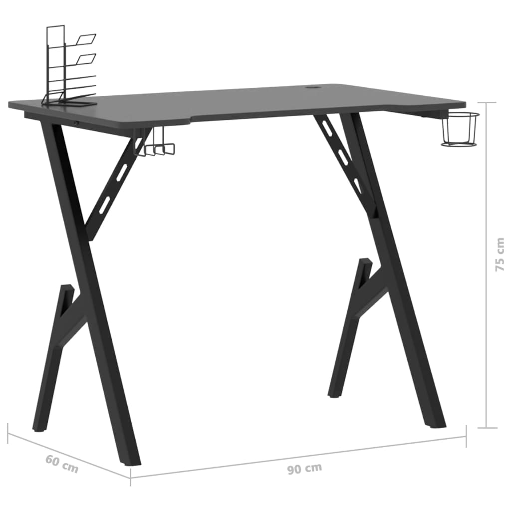 Гейминг бюро с Y-образни крака, черно, 90x60x75 см
