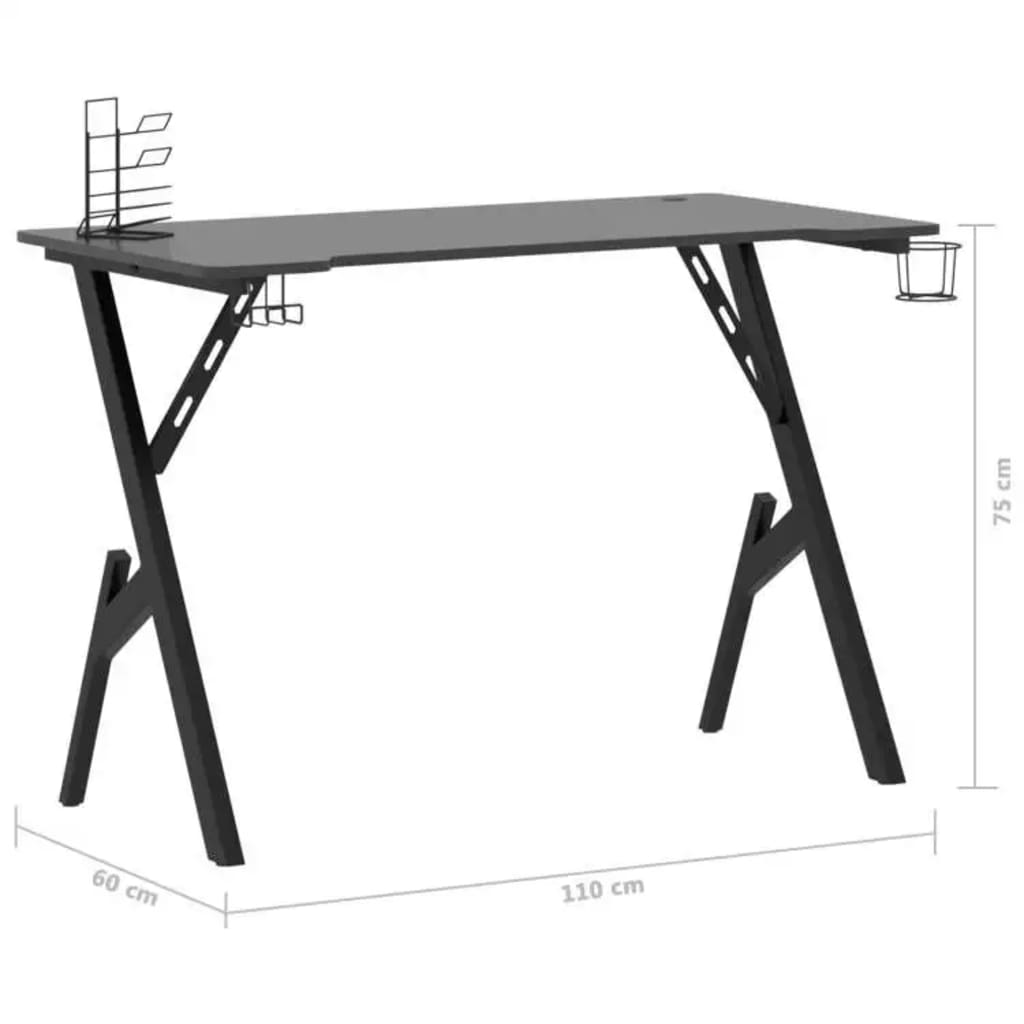 Гейминг бюро с Y-образни крака, черно, 110x60x75 см
