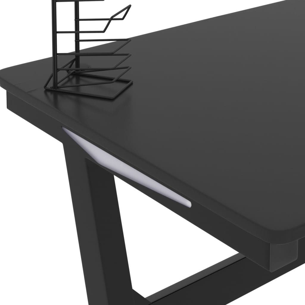 Гейминг бюро LED със Z-образна форма, черно, 110x60x75 см