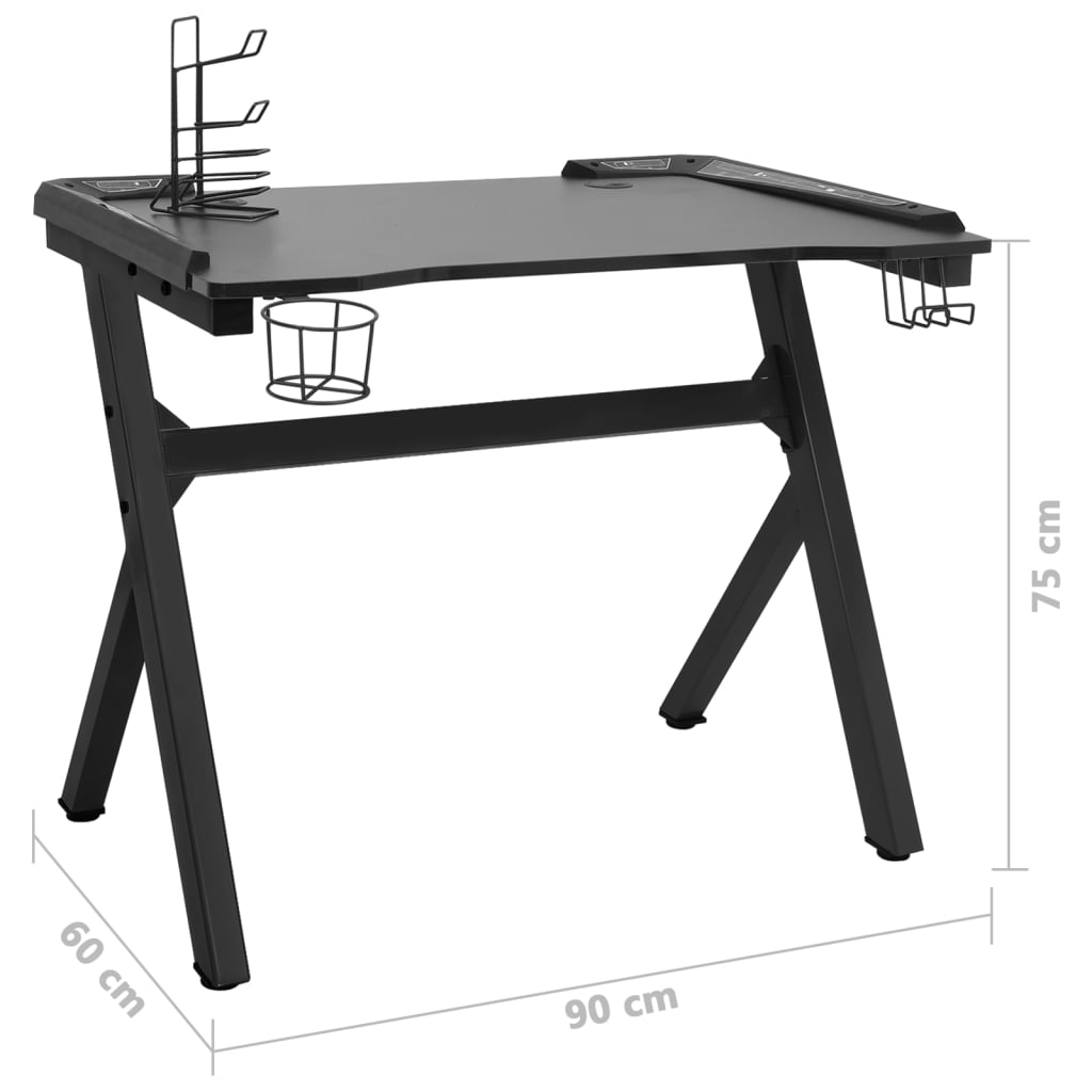 Гейминг бюро LED с Y-образни крака, черно, 90x60x75 см