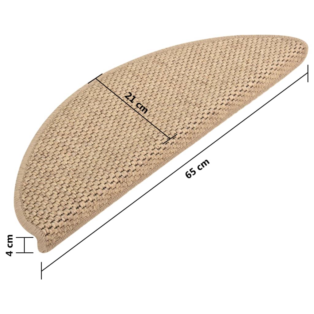 Самозалепващи стелки за стълби вид сизал 15бр 65x21x4см пясъчни