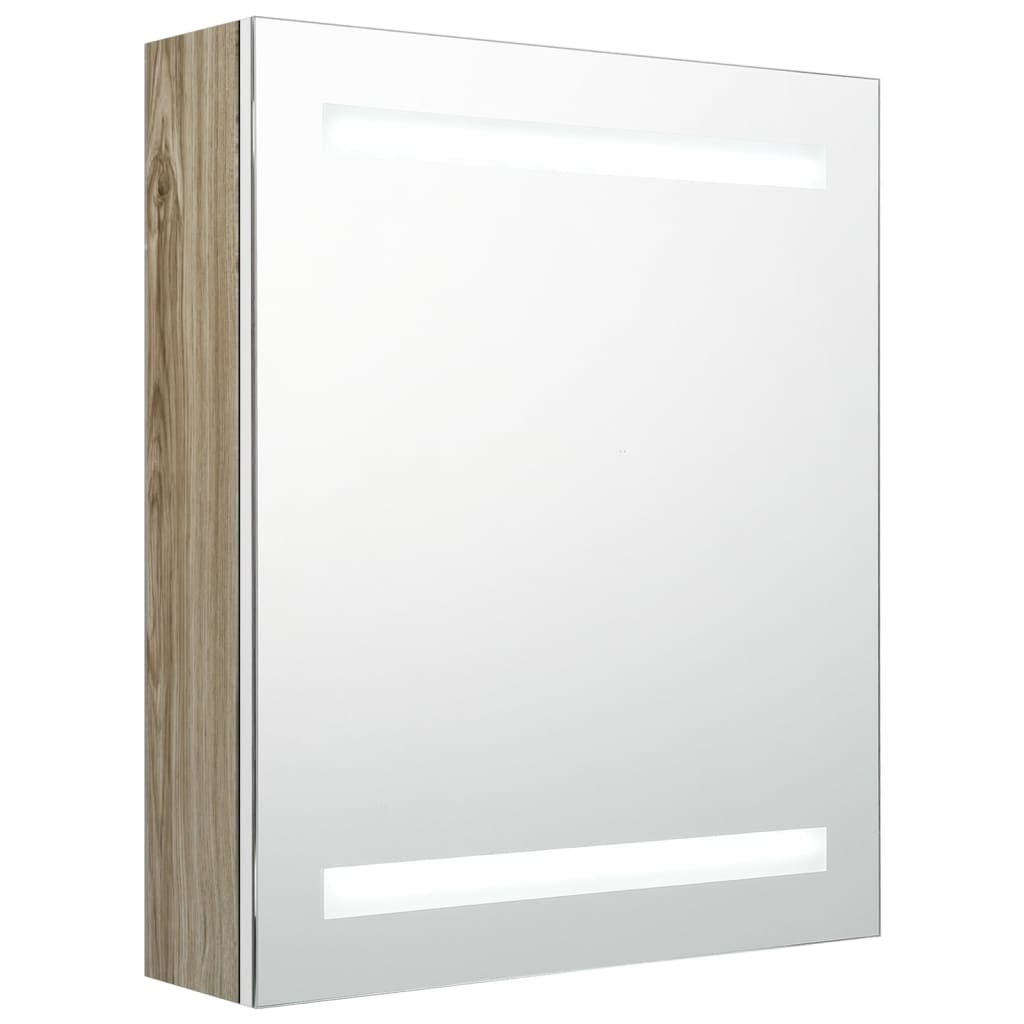 LED шкаф с огледало за баня, бяло и дъб, 50x14x60 см