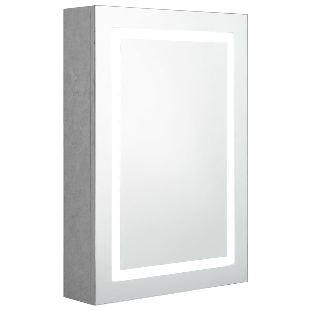 LED шкаф с огледало за баня, бетонно сив, 50x13x70 см