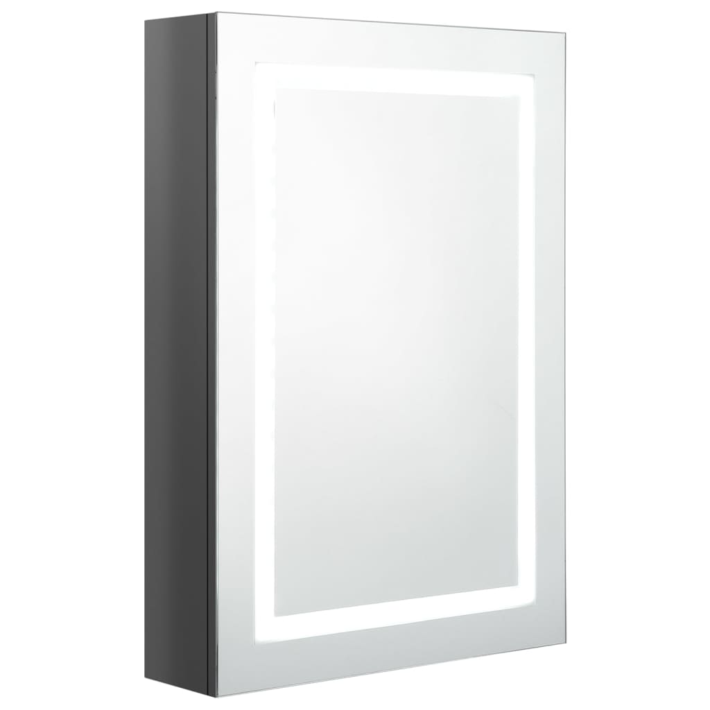 LED шкаф с огледало за баня, блестящо сив, 50x13x70 см