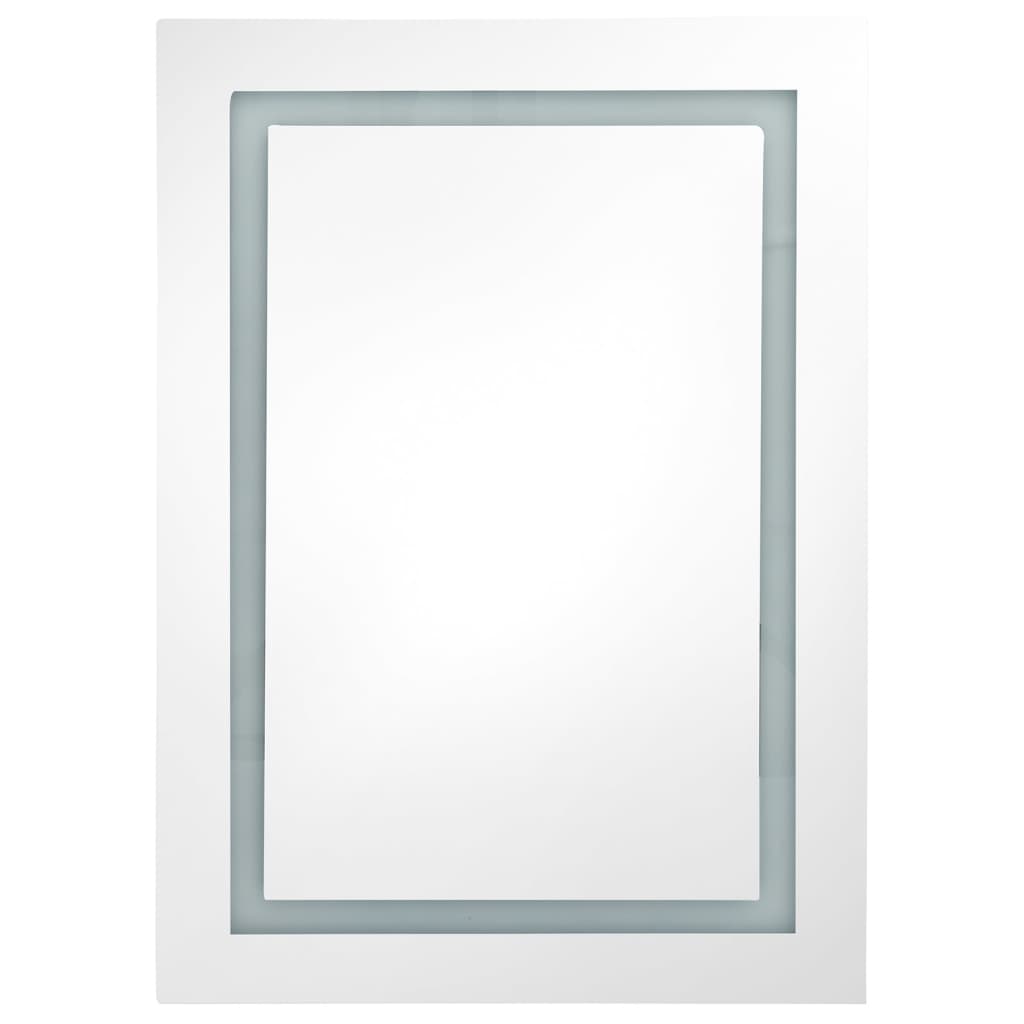 LED шкаф с огледало за баня, блестящо сив, 50x13x70 см