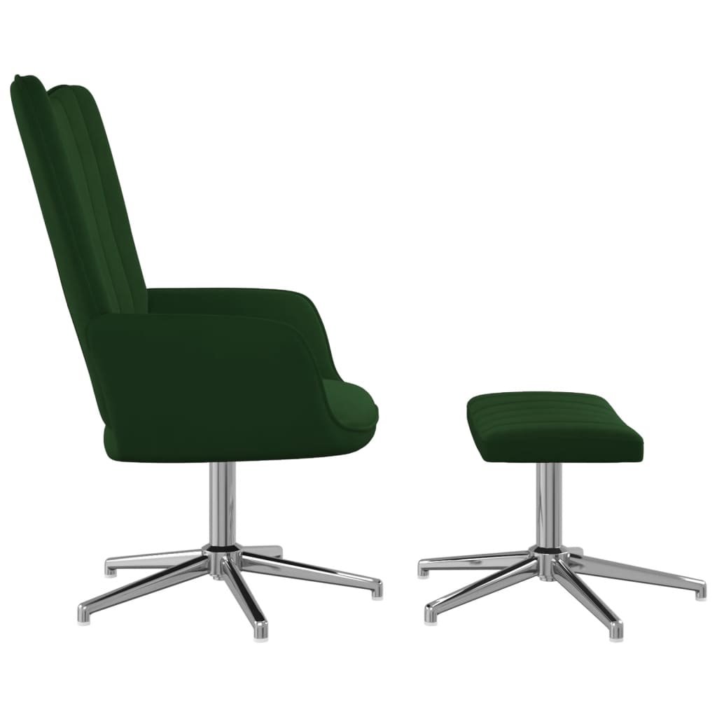 Релакс стол с табуретка, тъмнозелен, кадифе