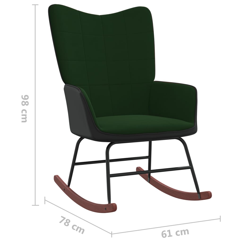 Люлеещ се стол, тъмнозелен, кадифе и PVC