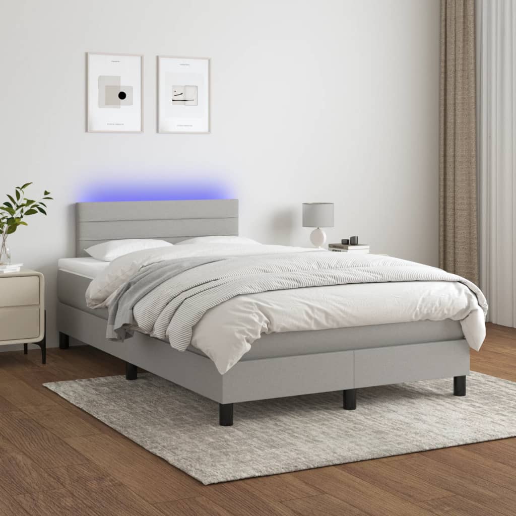 Боксспринг легло с матрак и LED, светлосиво, 120x190 см, плат