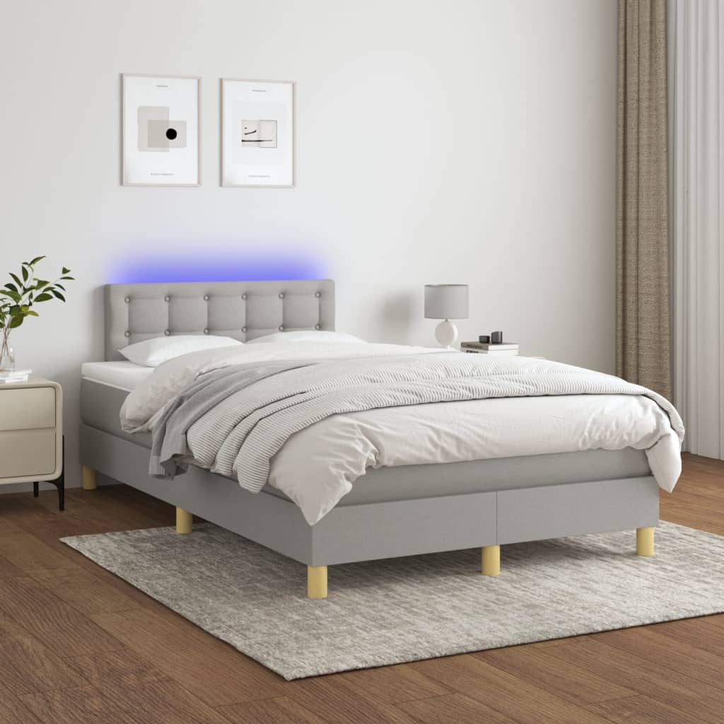 Боксспринг легло с матрак и LED, светлосиво, 120x190 см, плат