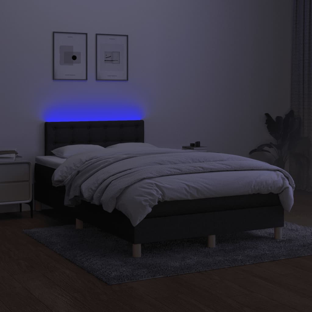Боксспринг легло с матрак и LED, черно, 120x190 см, плат