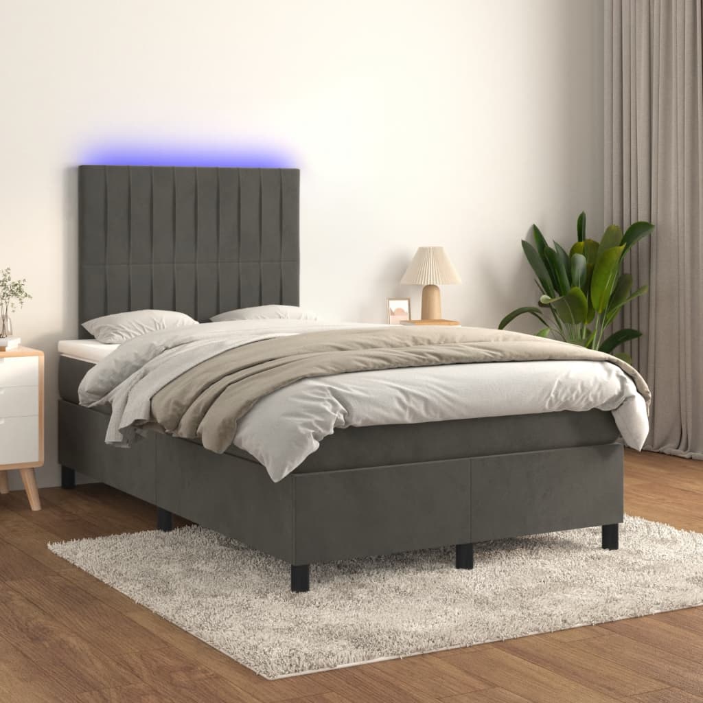Боксспринг легло с матрак и LED, тъмносиво, 120x190 см, кадифе