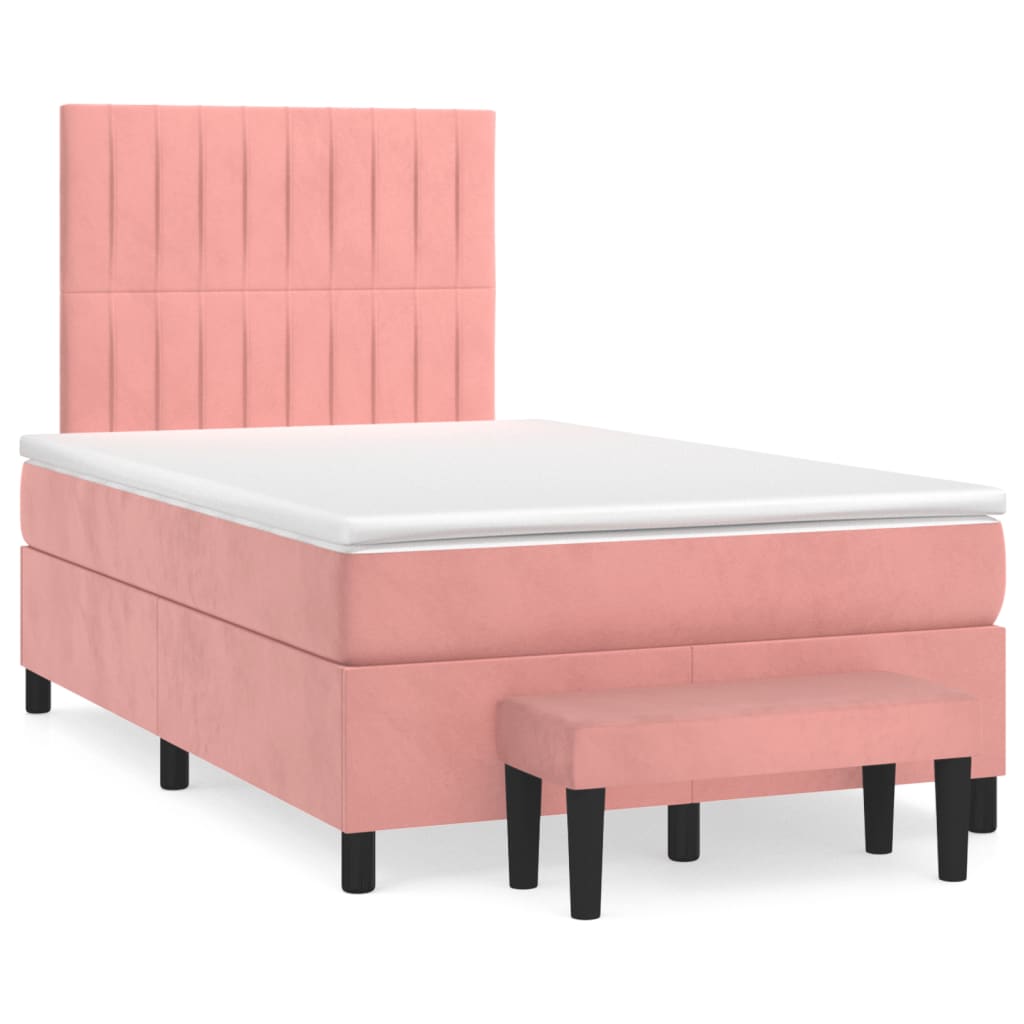Боксспринг легло с матрак, розово, 120x190 см, кадифе