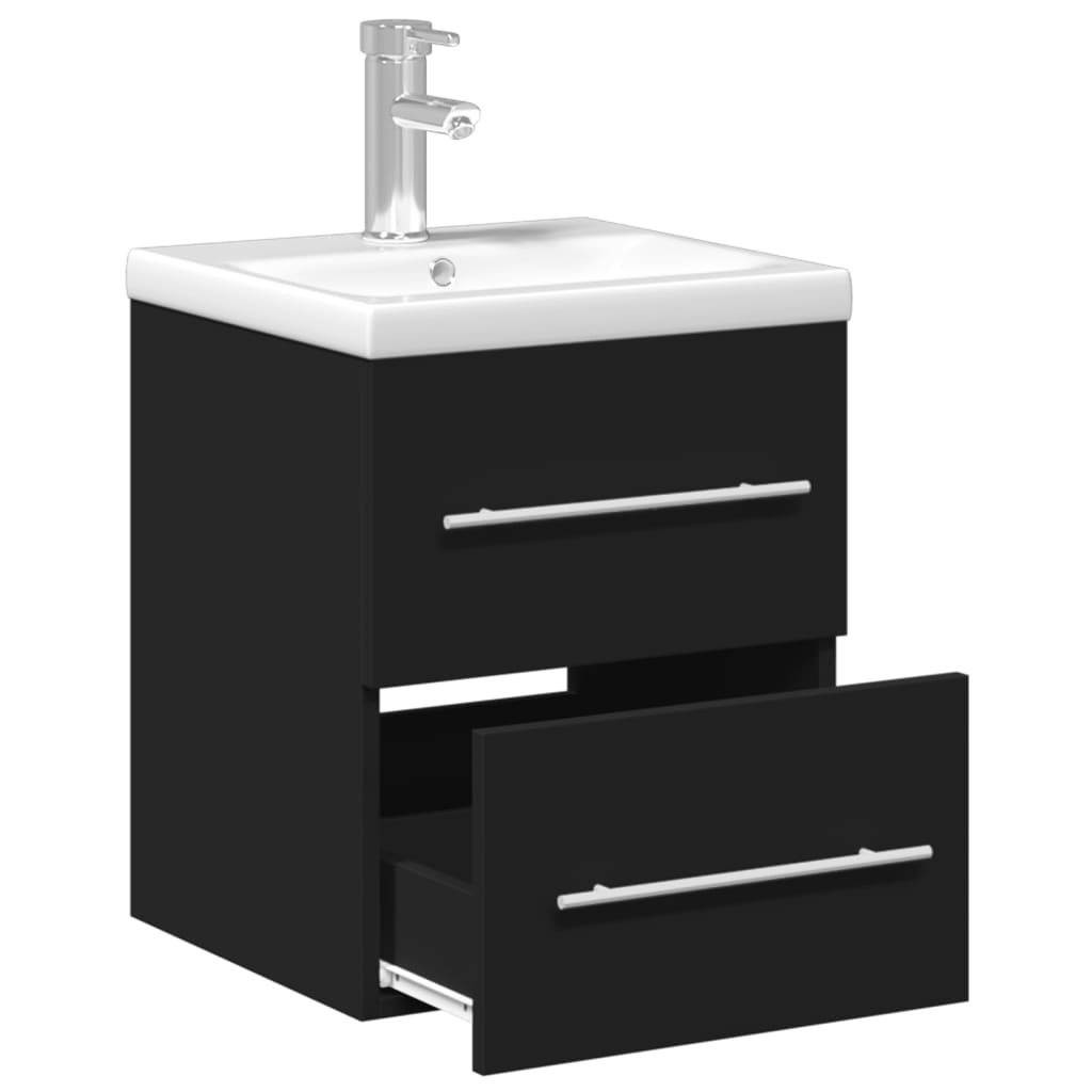 Шкаф за мивка за баня с вградена мивка, черен
