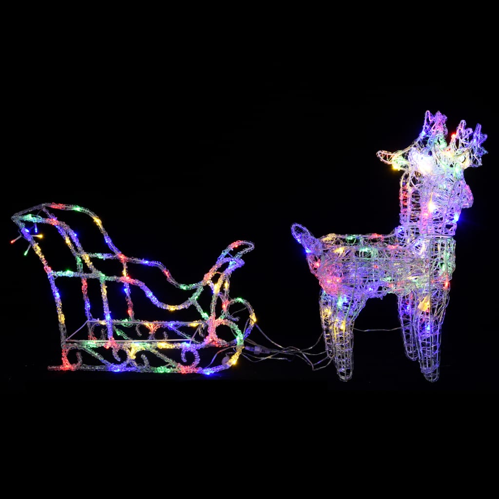 Коледна украса елени с шейна, 160 LED, 130 см, акрил