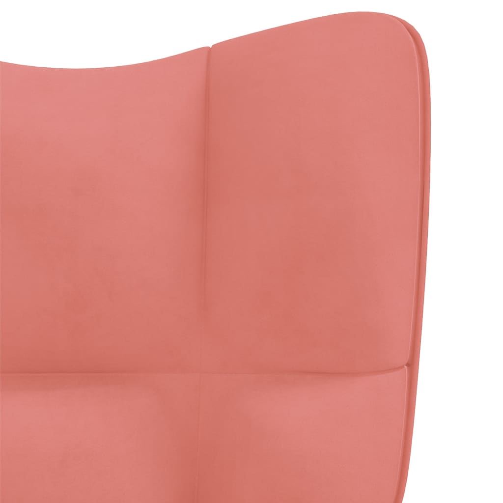 Релаксиращ стол с табуретка, розов, кадифе