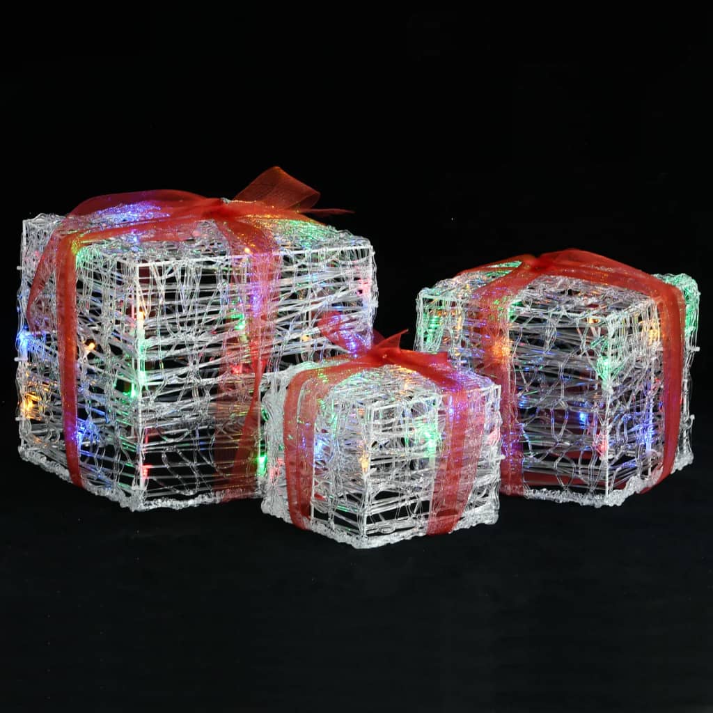 Декоративни акрилни коледни подаръчни кутии, 3 бр, многоцветни