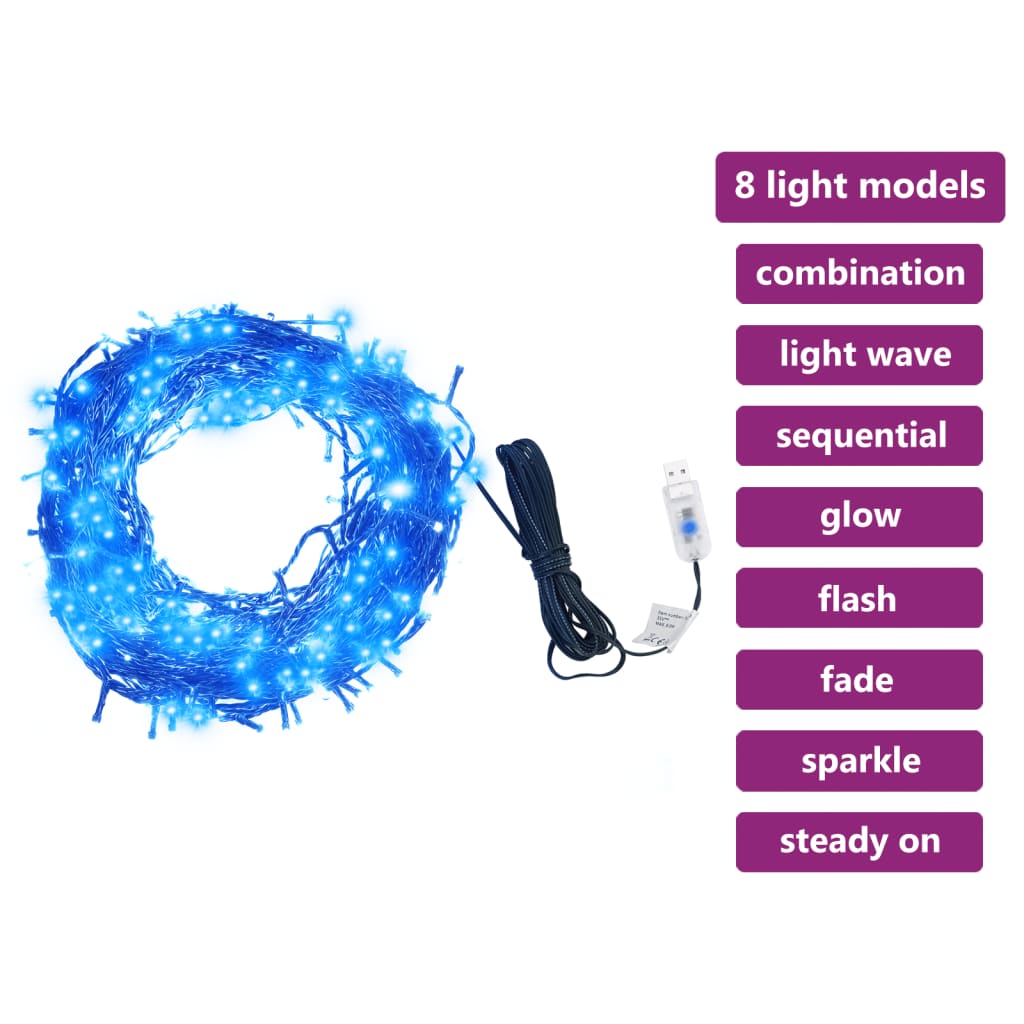 Светещ стринг с 400 сини LED, 40 м, 8 светлинни ефекта