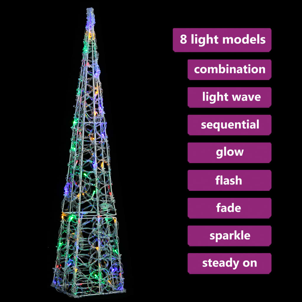 Акрилен декоративен LED светещ конус, многоцветен, 90 см