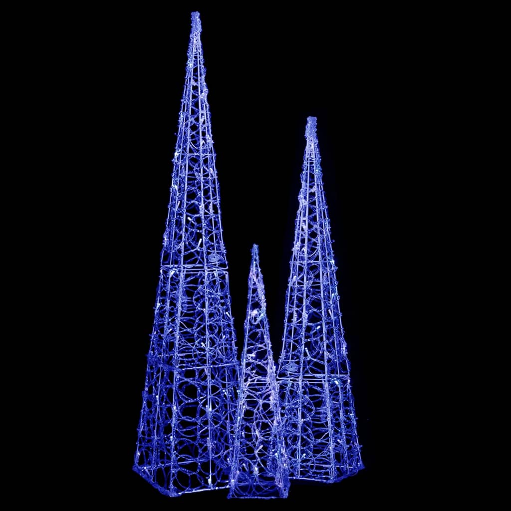 Комплект акрилни декоративни LED елхи конуси сини 60/90/120 см