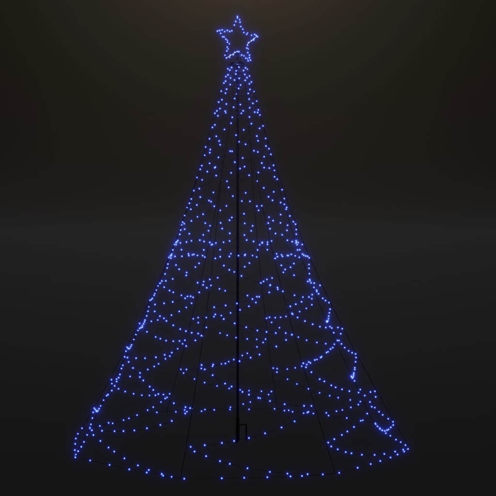 Коледно дърво с метален стълб, 500 LED, синьо, 3 м